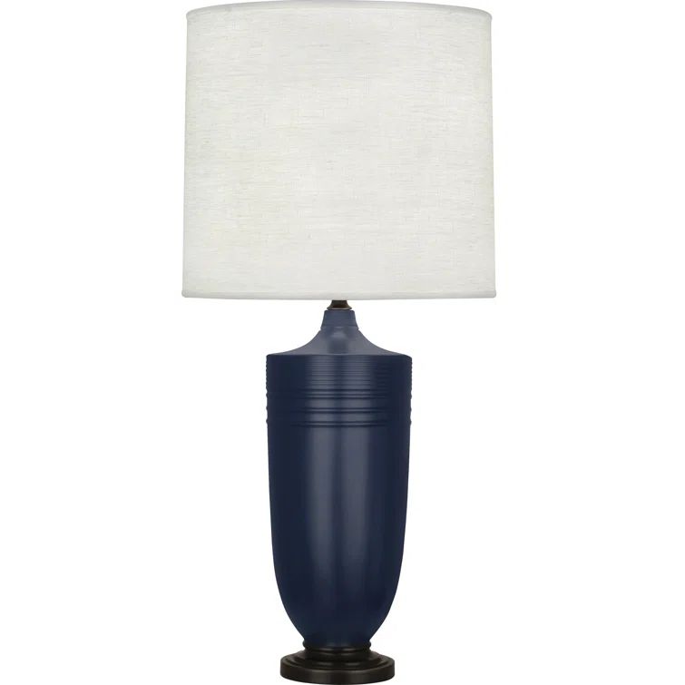 Hadrian Matte Midnight Blue Ceramic Table Lamp with Oyster Linen Shade
