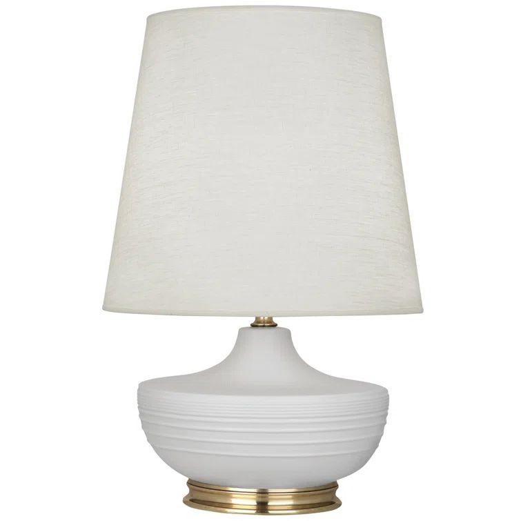 Nolan 27.5'' Matte Dove Gray Ceramic Table Lamp with Brass Accents