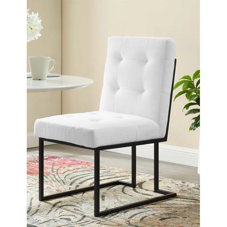 Sleek Privy Black Metal Upholstered Side Dining Chair