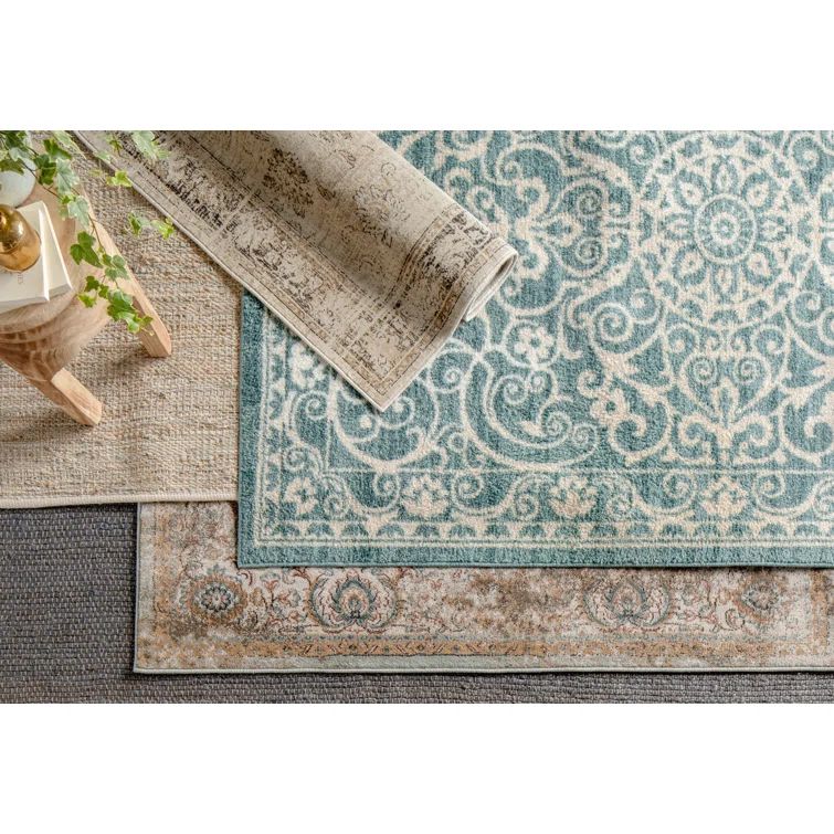 Spa Blue Tufted Washable Rectangular Rug 5' x 7'