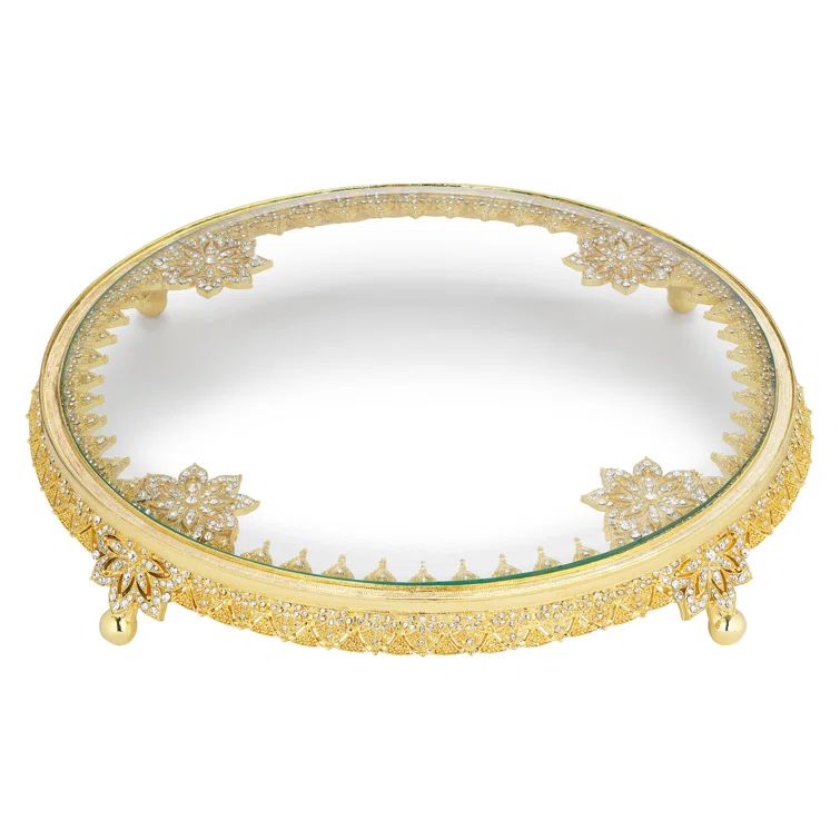 Gold and Glass Pedestal Cake Stand with European Crystals