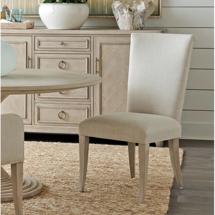 Beige Linen Flared Saber Leg Upholstered Side Chair