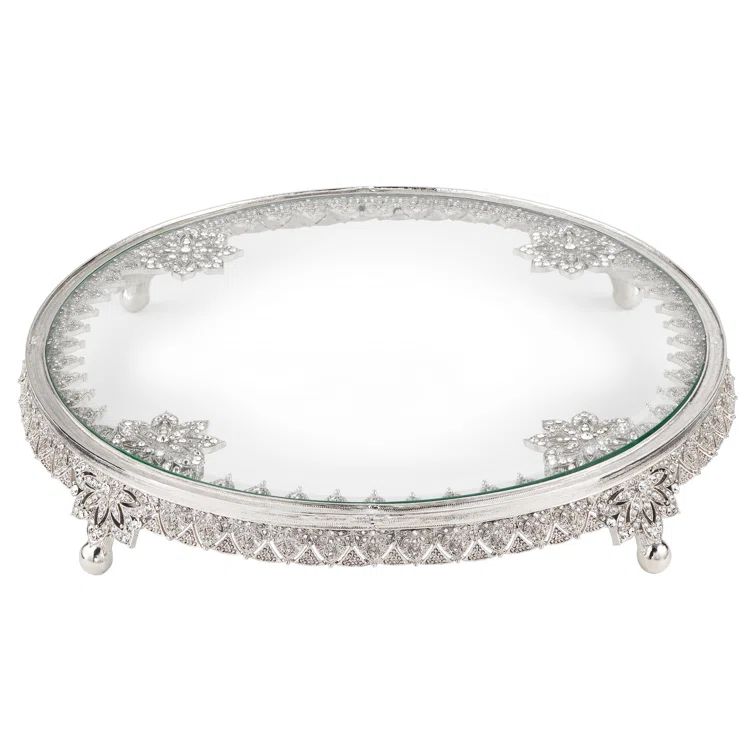 Silver Glass Windsor Cake Stand with Decorative Trim
