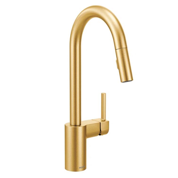 Brushed Gold Stainless Steel Modern Kitchen Faucet with Pull-out Spray
