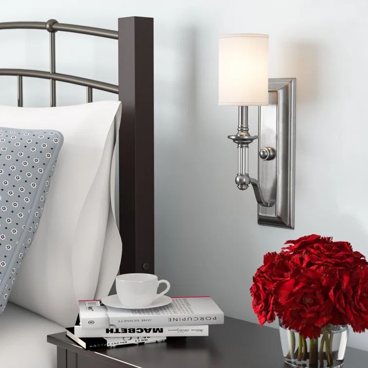 Elegant Brushed Nickel Dimmable Wall Sconce with White Fabric Shade