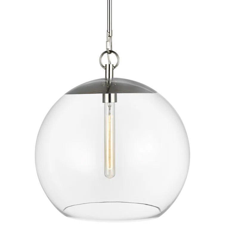 Polished Nickel 16" Globe Pendant Light with Clear Glass Shade