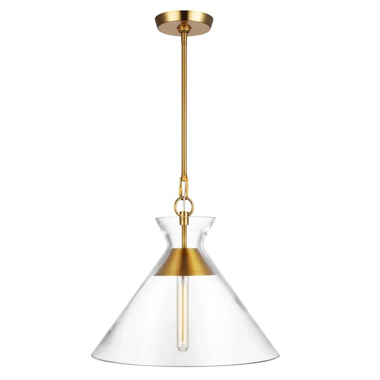 Burnished Brass and Clear Glass Cone Pendant Light