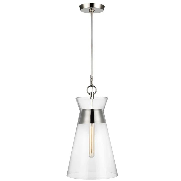 Atlantic Polished Nickel Clear Glass Single Cone Pendant Light