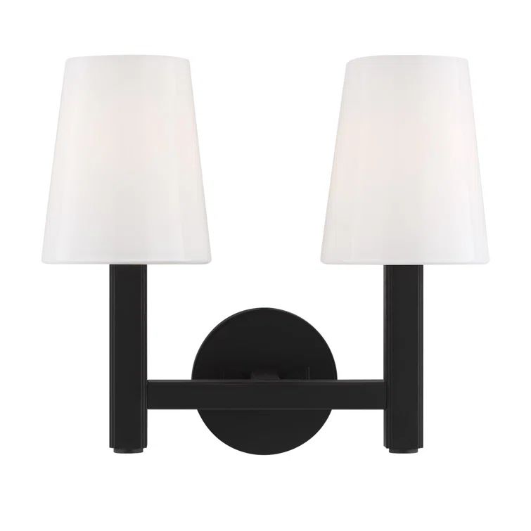 Logan Aged Iron Dual-Light Vanity with Milk White Shades