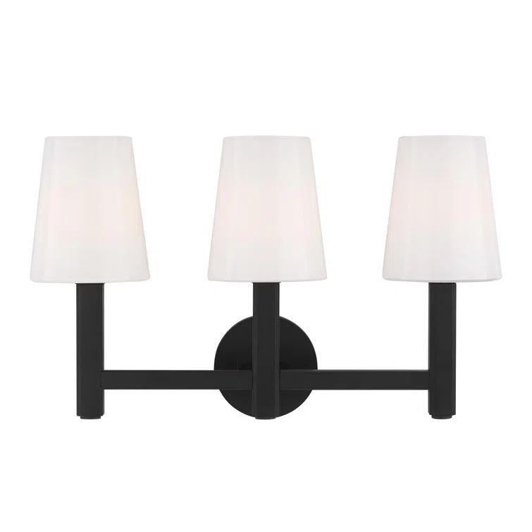 Logan Aged Iron 3-Light Vanity with Milk White Glass Shades