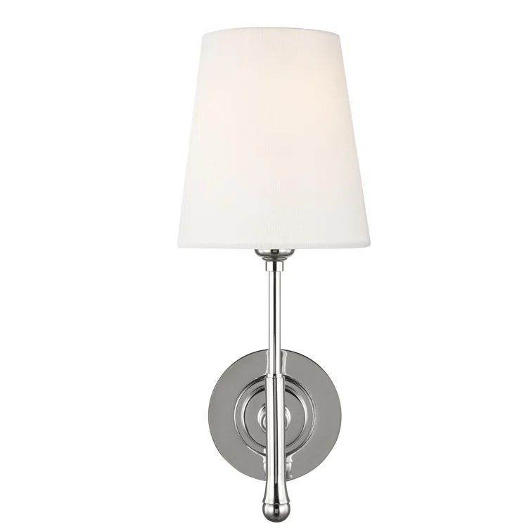 Capri Polished Nickel 1-Light Dimmable Sconce with White Linen Shade