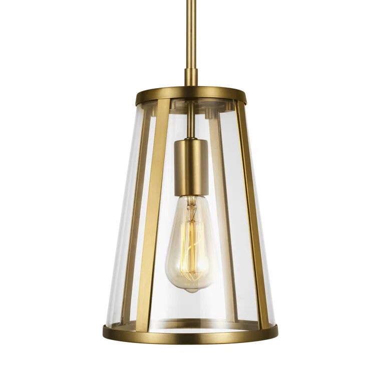 Mini Drum Burnished Brass Pendant Light with Clear Glass
