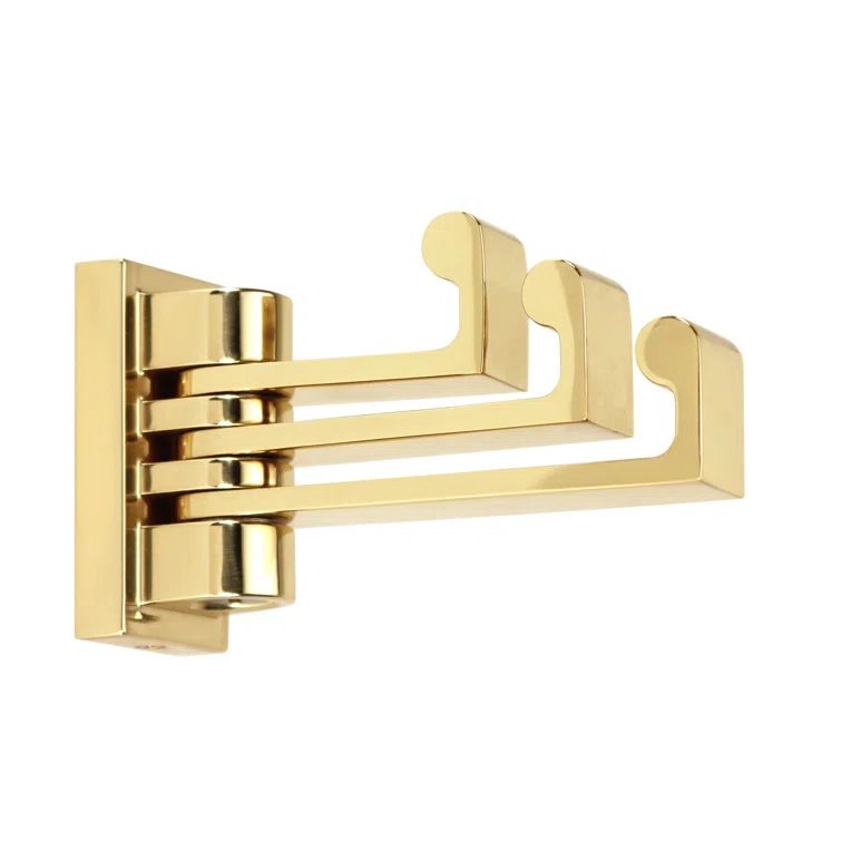 Polished Brass Triple Swivel Wall Mounted Robe Hook