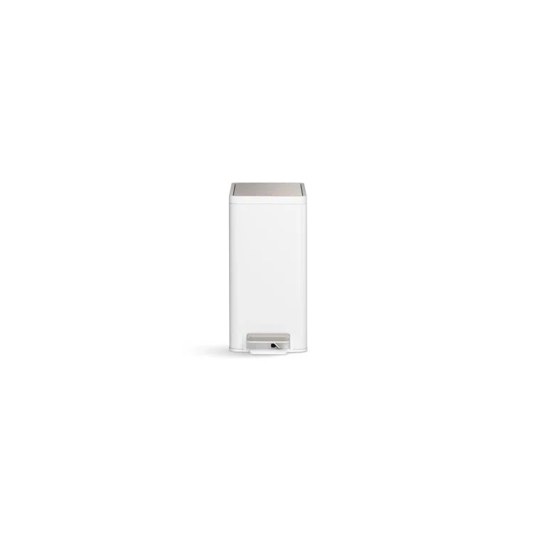 Slim 2.5-Gallon Stainless Steel and White Step Trash Can