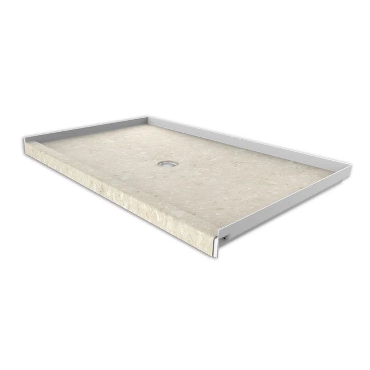 Calabria Beige Stone Rectangle Shower Base with Center Drain