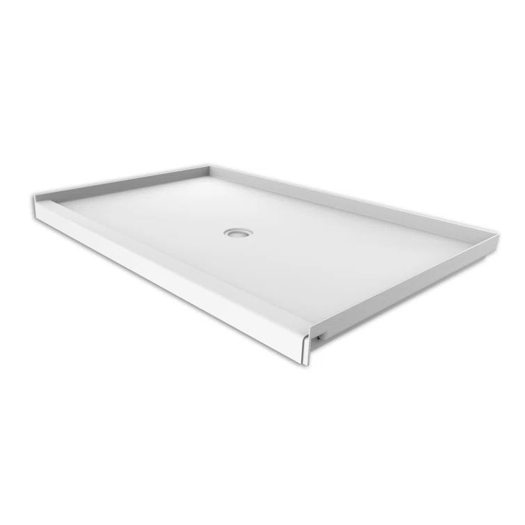 White Composite 60" x 36" Single Threshold Shower Base with Center Drain