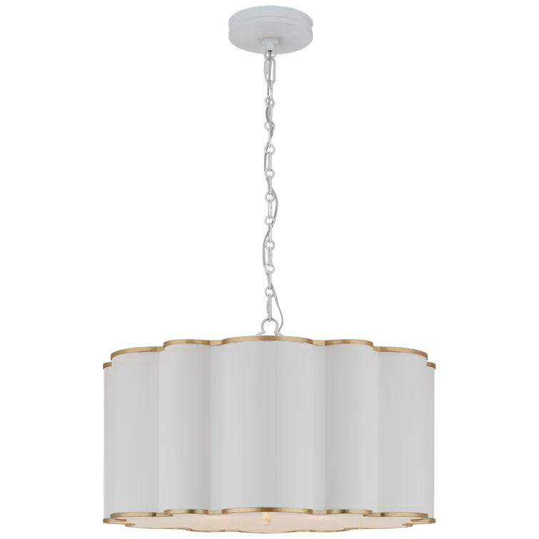White and Gold Drum Glass 4-Light Chandelier