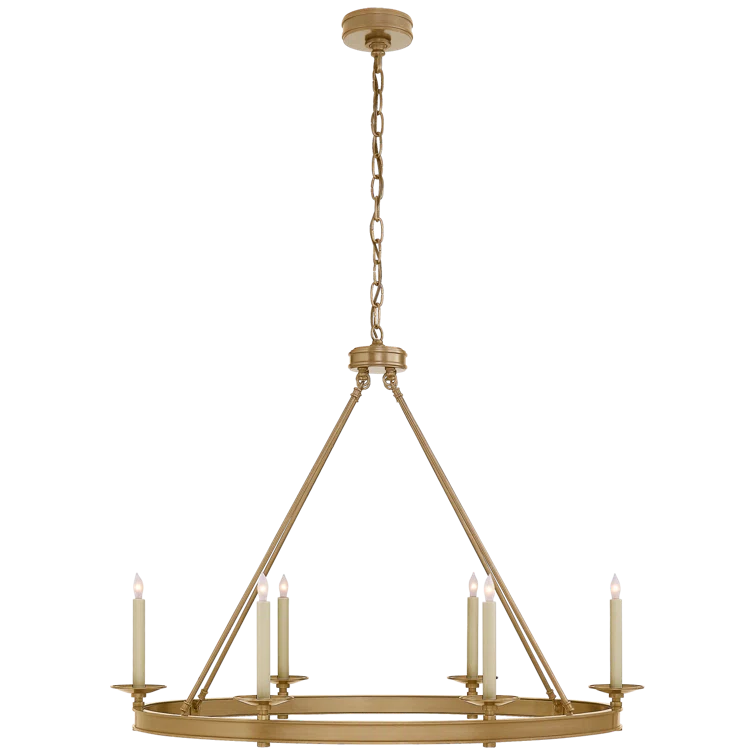 Antique-Burnished Brass and Crystal Large Oval Chandelier