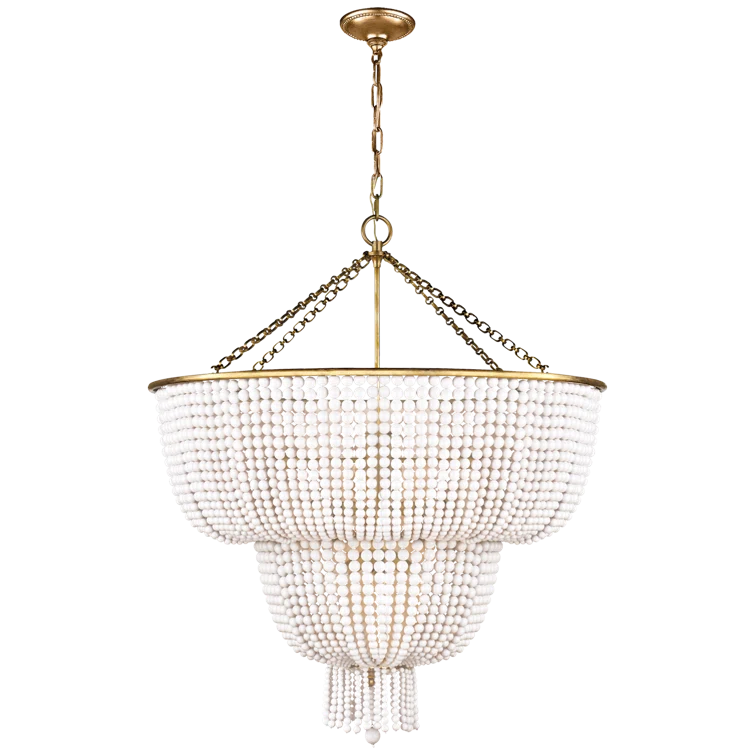 Jacqueline Hand-Rubbed Antique Brass 12-Light Chandelier with White Beads