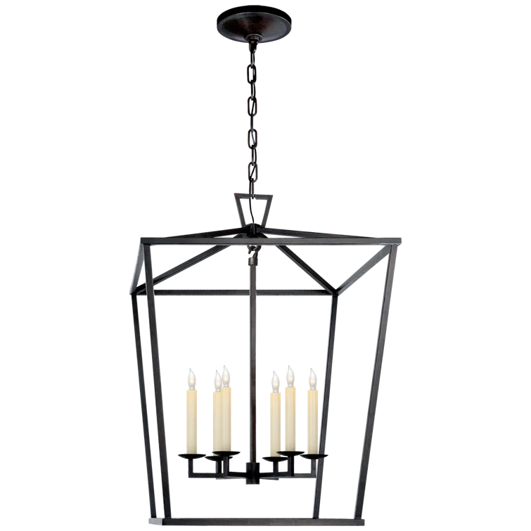 Darlana Aged Iron Large Lantern with Off-White Candle Covers