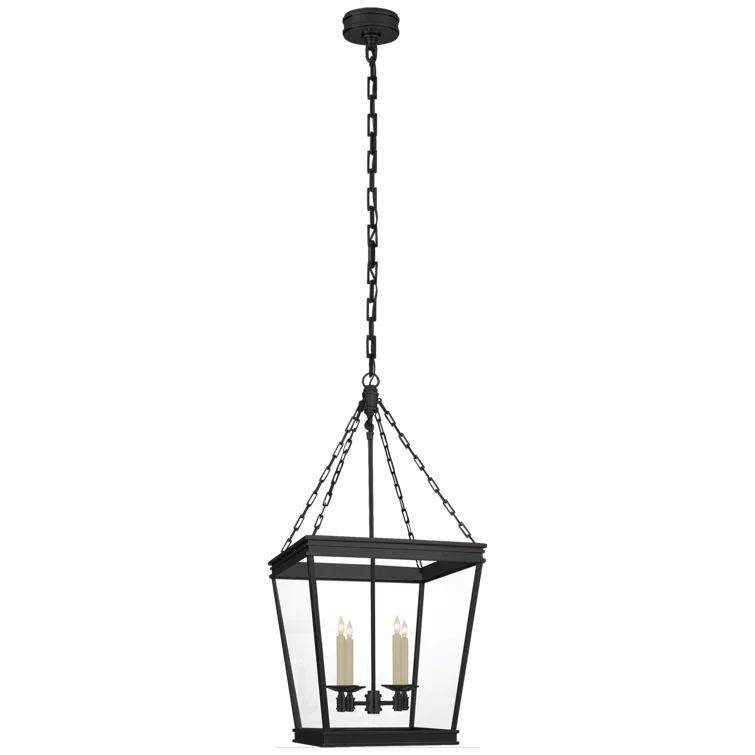 Launceton 34.5" Bronze Candelabra Lantern Pendant with Glass Panels