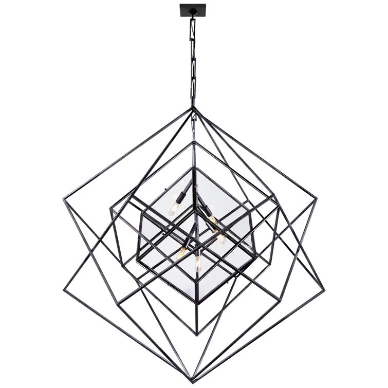 Aged Iron Cubist 5-Light Geometric Chandelier