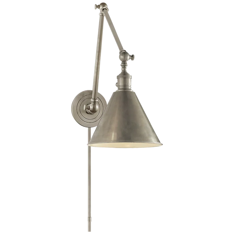 Boston Double Arm Library Swing Arm Light in Antique Nickel