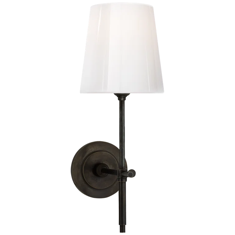 Bryant Bronze and Black 14.5" Brass Wall Sconce with White Glass Shade