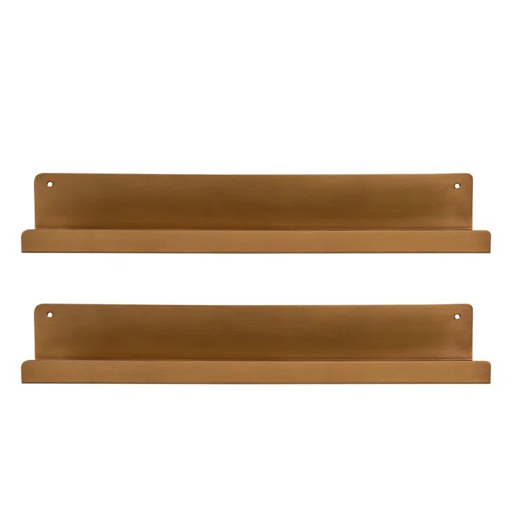 Gold Metal Floating Wall Shelf Set for Living Room or Bedroom