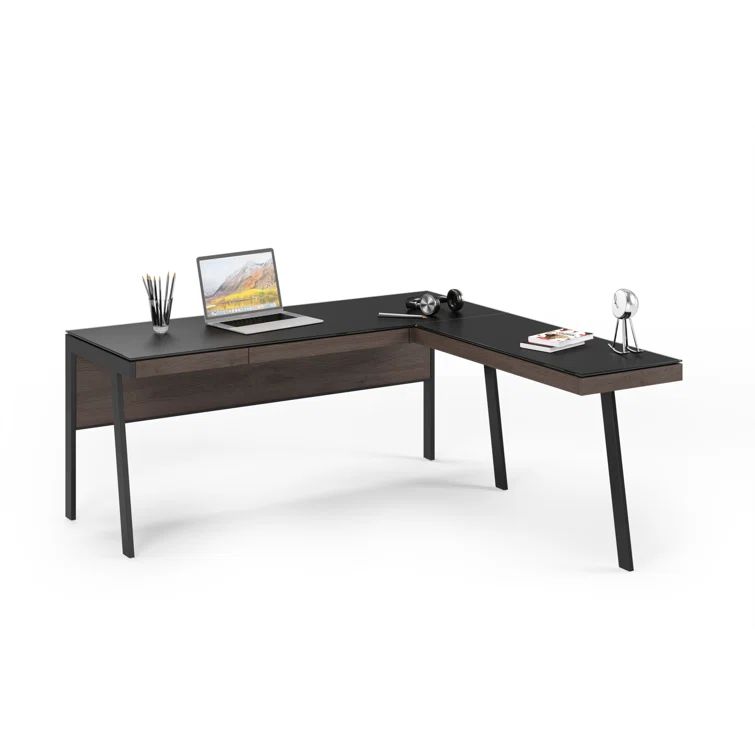 Sigma Sepia 29" H x 42" W Reversible Desk with Black Glass Top