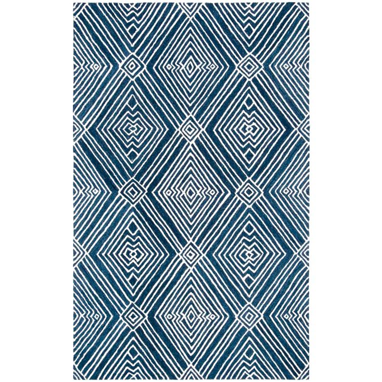 Handmade Blue Geometric Wool and Synthetic Area Rug