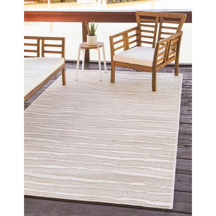 Beige Synthetic Easy-Care Reversible Outdoor Rug