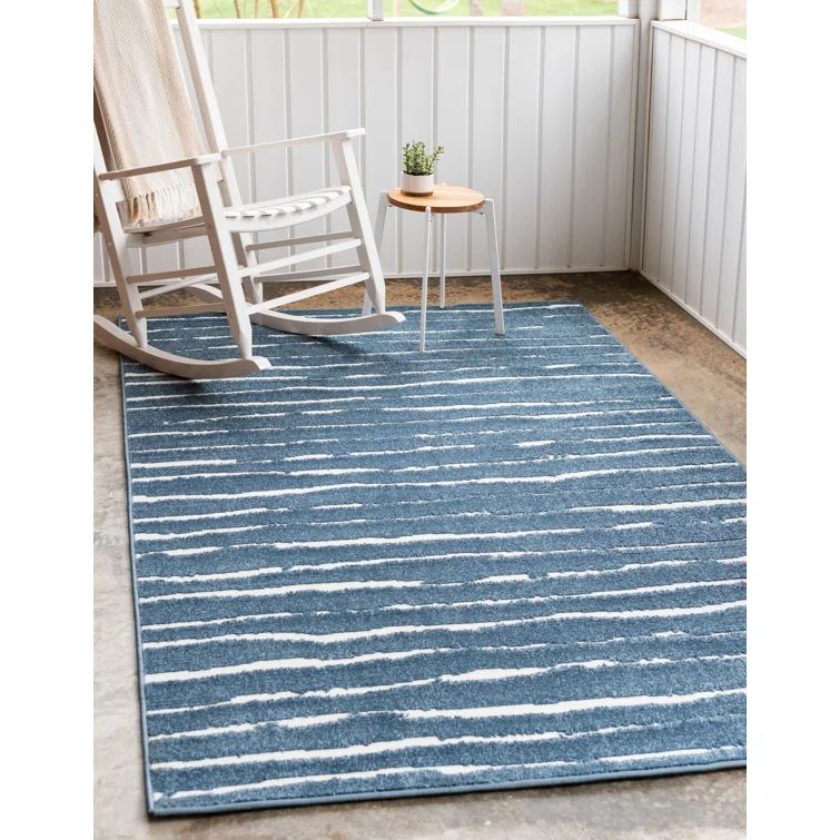 Coastal Breeze Blue Stripe 8' x 10' Synthetic Outdoor Rug