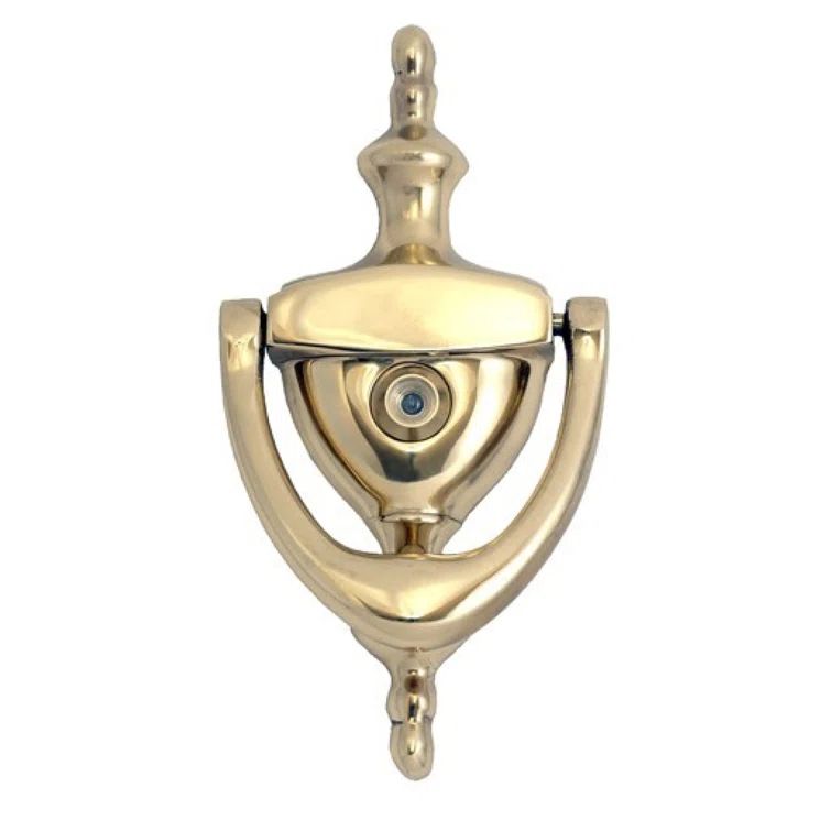 Polished Brass Traditional Colonial Style Door Knocker with Eyeviewer
