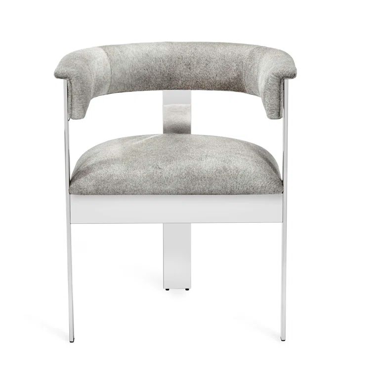 Modern Natural Grey Leather Armchair with Polished Nickel Frame
