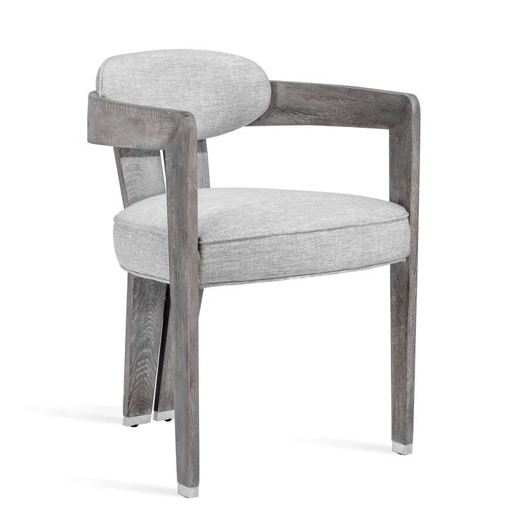 Heathered Cream Linen and Gray Wash Wood Upholstered Side Chair