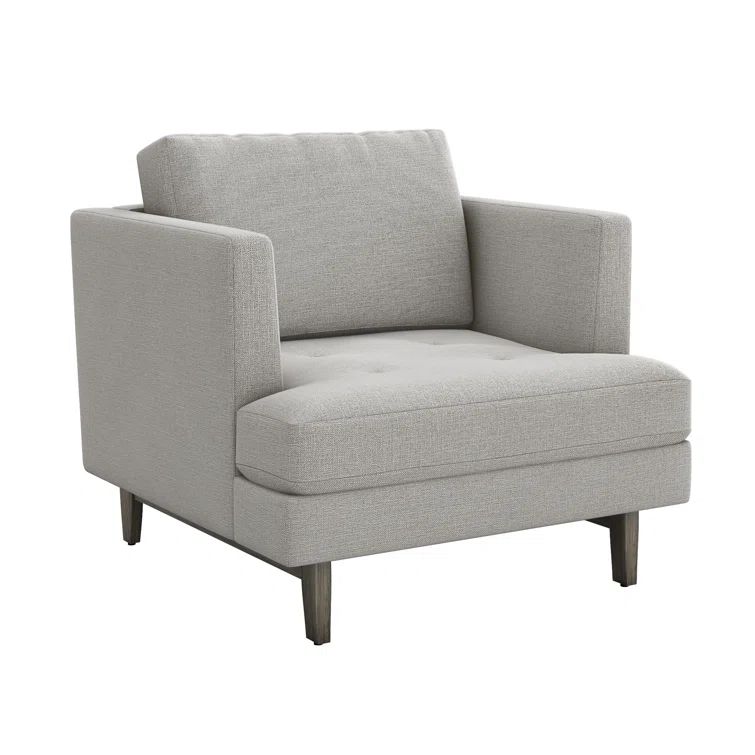 Handcrafted Faux Linen Grey Accent Chair with Wooden Legs