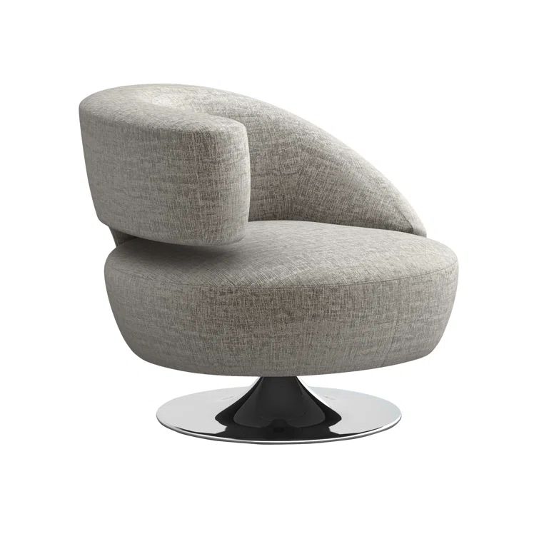 Isabella Feather Chenille Swivel Barrel Chair with Polished Nickel Finish