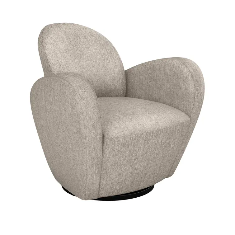 Bungalow Chenille Wood Swivel Armchair in Handcrafted Finish