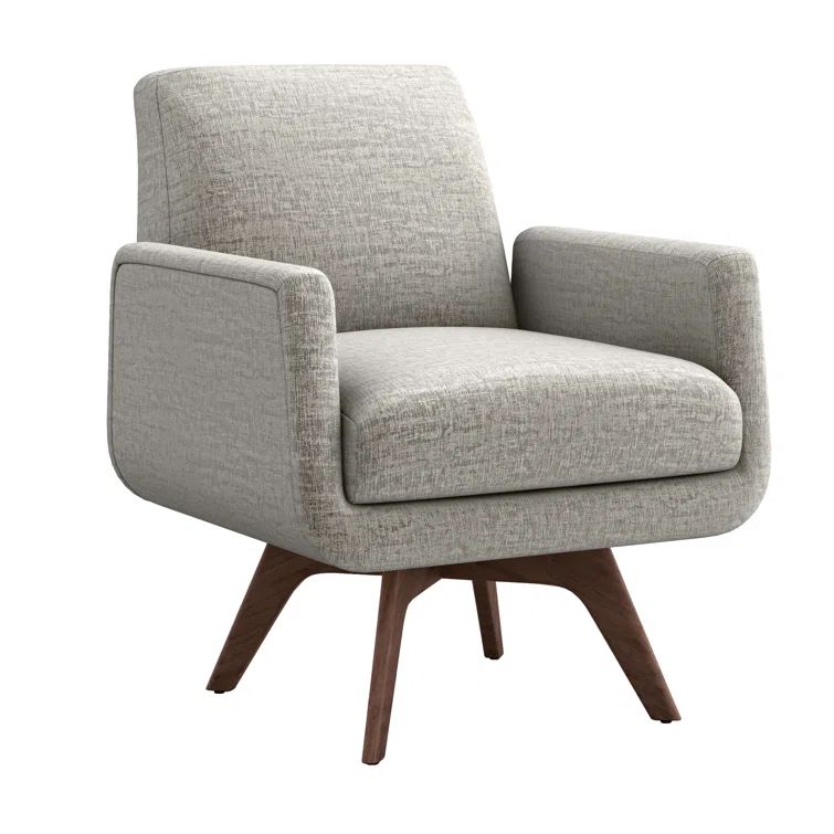 Feather Chenille Swivel Armchair with Walnut Wood Legs