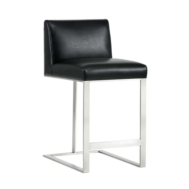 Dean Black Leather and Stainless Steel Counter Stool