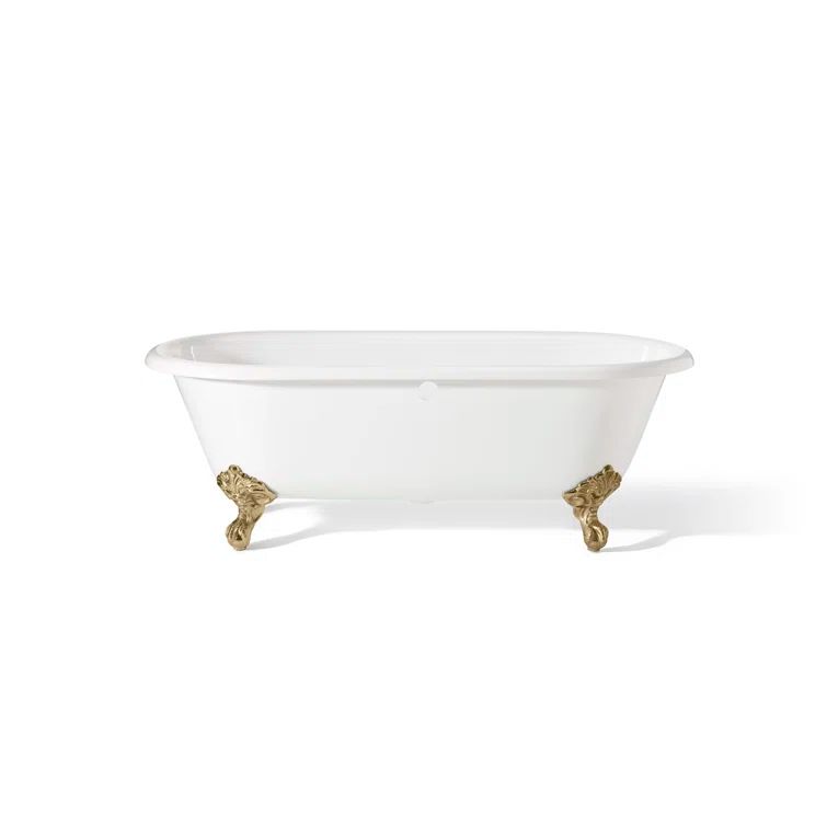 White Cast Iron Clawfoot Bathtub with Polished Brass Feet