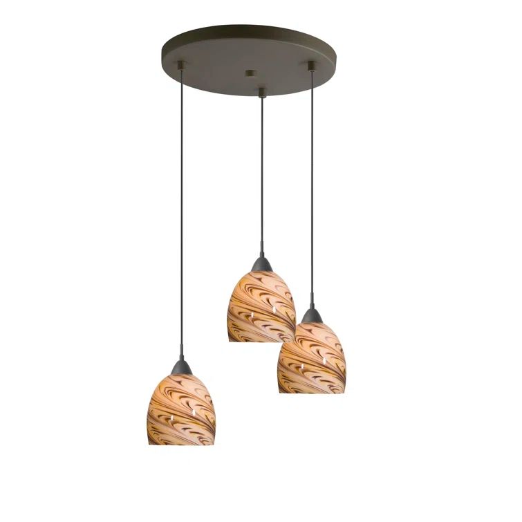 Coastal Bronze Art Glass 3-Light Cluster Pendant
