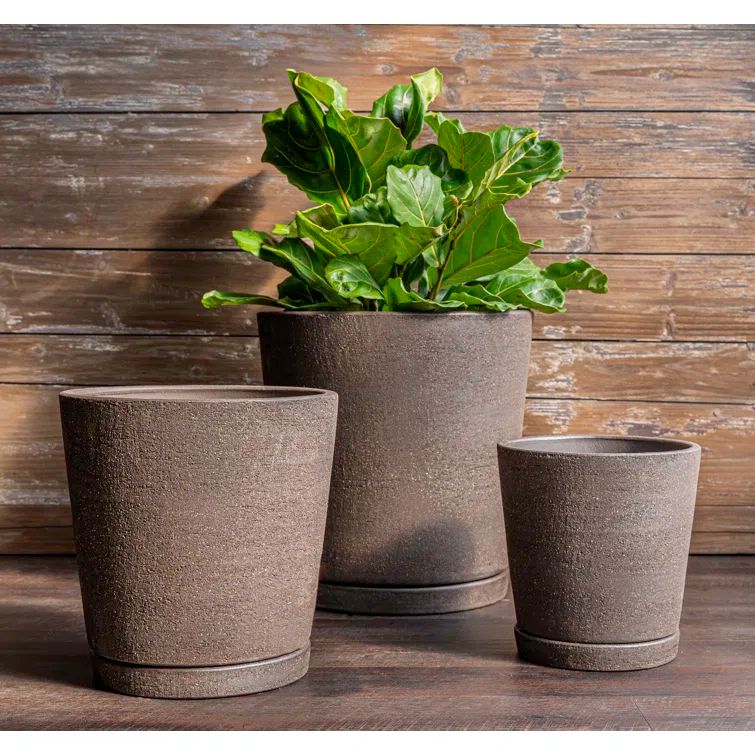 Handcrafted Terracotta Round Pot Planter Set in Peat - Set of 3