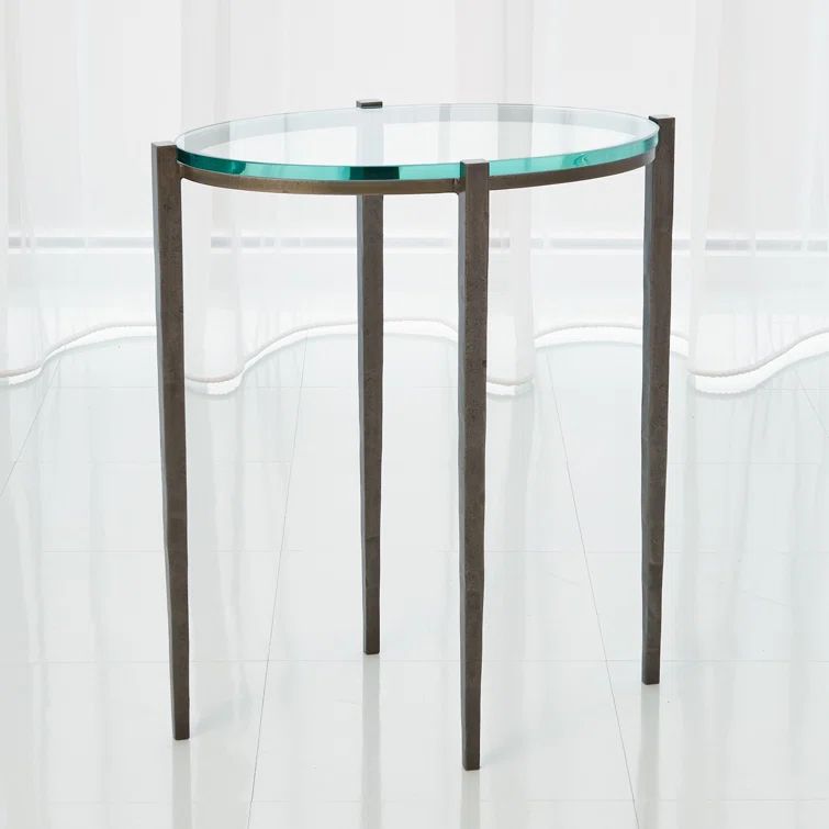 Petite Round Glass and Iron Accent Table