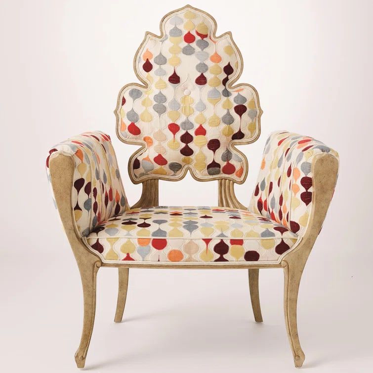 Rubberwood Beige Polyester Velvet Wiggle Accent Chair