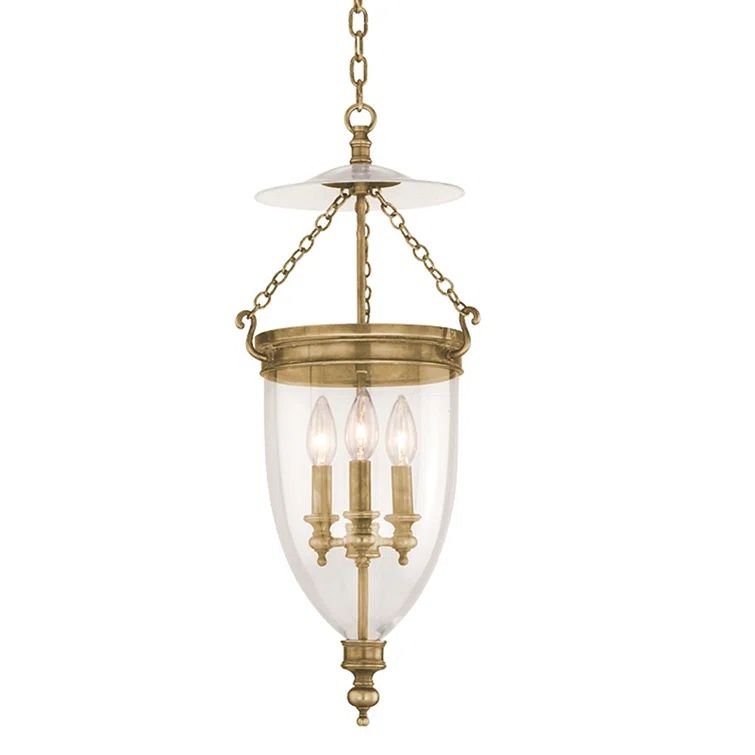 Hanover Aged Brass 3-Light Glass Jar Pendant with Clear Shade
