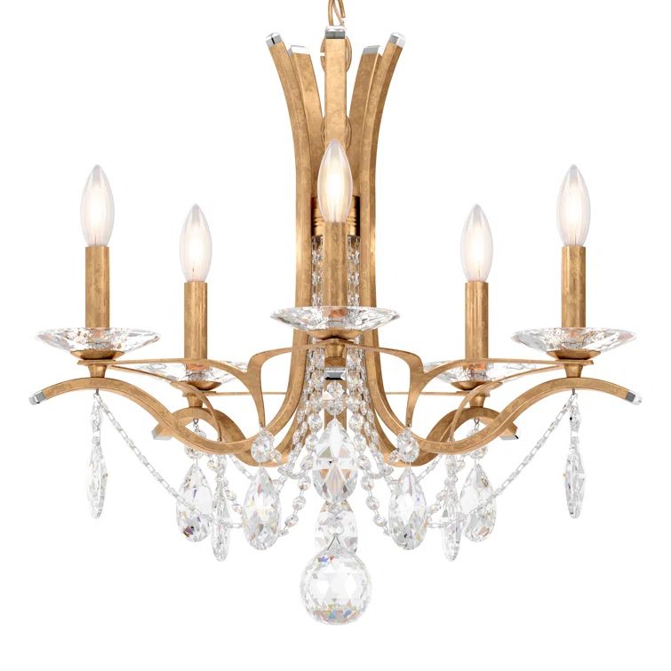 French Gold Vesca 5-Light Chandelier with Clear Heritage Crystal