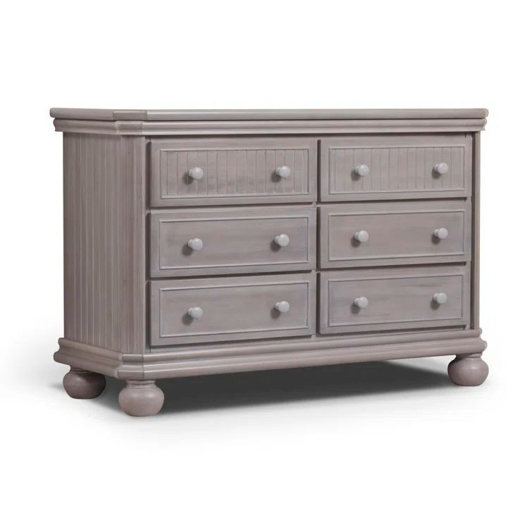 Cottage-Inspired Weathered Gray Double Nursery Dresser with 6 Soft Close Drawers