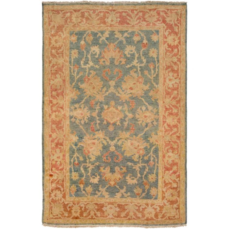 Traditional Elegance Hand-Knotted Wool Area Rug with Fringe - Blue & Multicolor